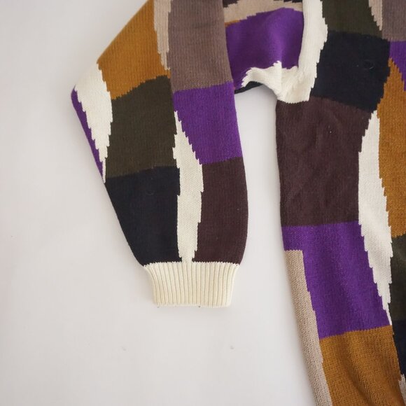 VTG Bachrach Colorblock Cotton Sweater Retro Eclectic Grandpa Statement Knit XL - Picture 7 of 9